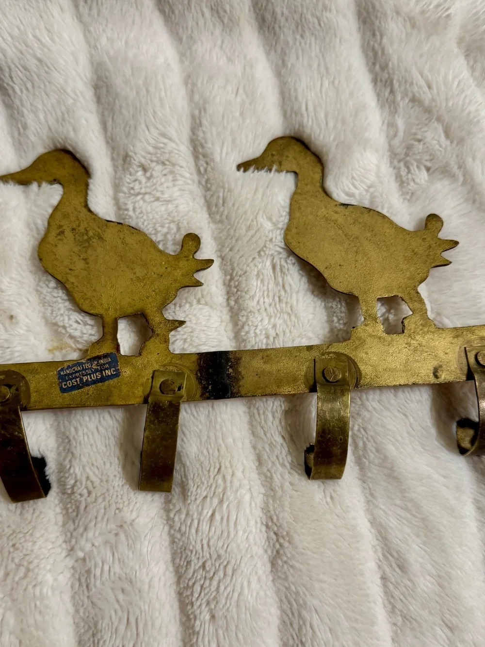 Vintage Brass Duck Wall Hook Rack Handcrafted India Cost Plus 4 Hook Key Holder